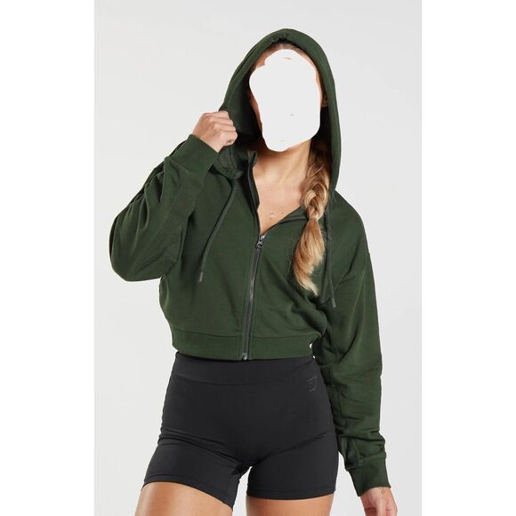 Gymshark B3A9X-EBRM Women Sz M Moss Olive Green GS Power Cropped Zip Hoodie - Picture 8 of 9